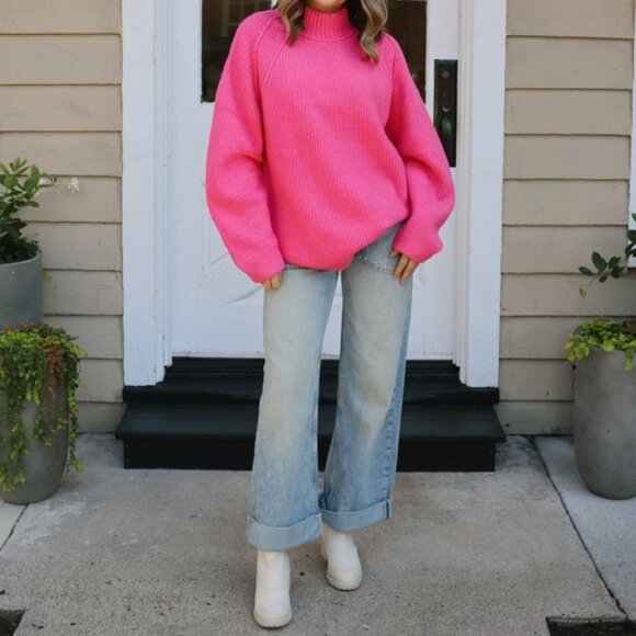 NWT FREE PEOPLE Sunbeam Sweater / Hot Pink Size S - Picture 6 of 14